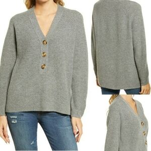 Madewell Merino Wool Lyle Rib Henley Chunky Grey Sweater